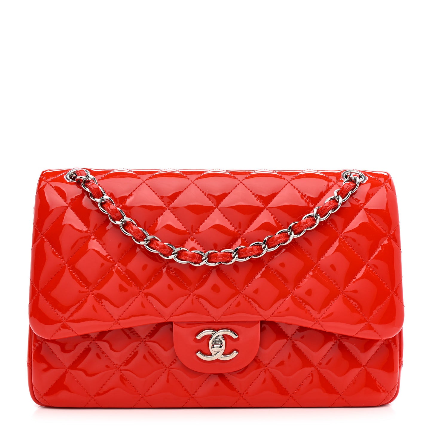 Patent Quilted Jumbo Double Flap Red