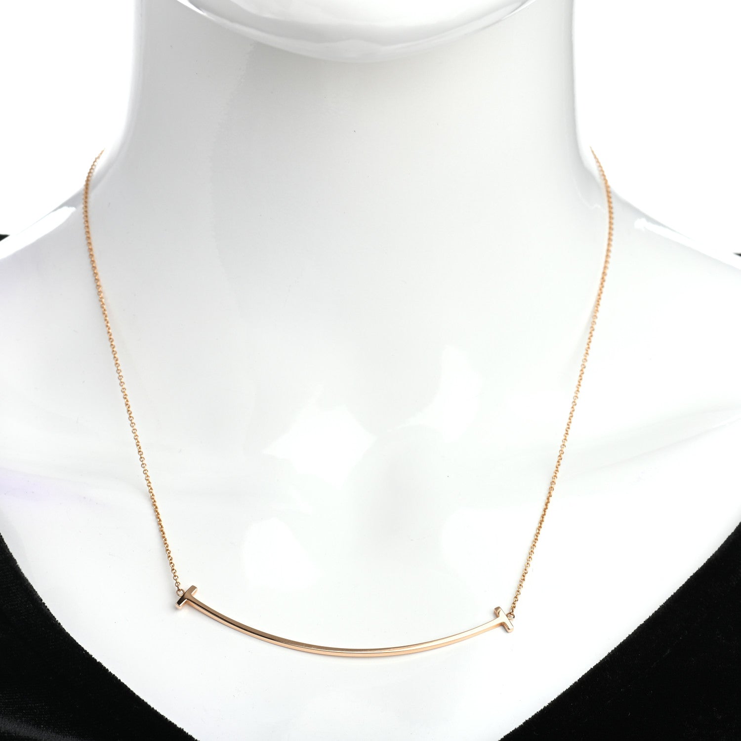 Tiffany 18K Rose Gold Large T Smile Pendant Necklace 2 of 5