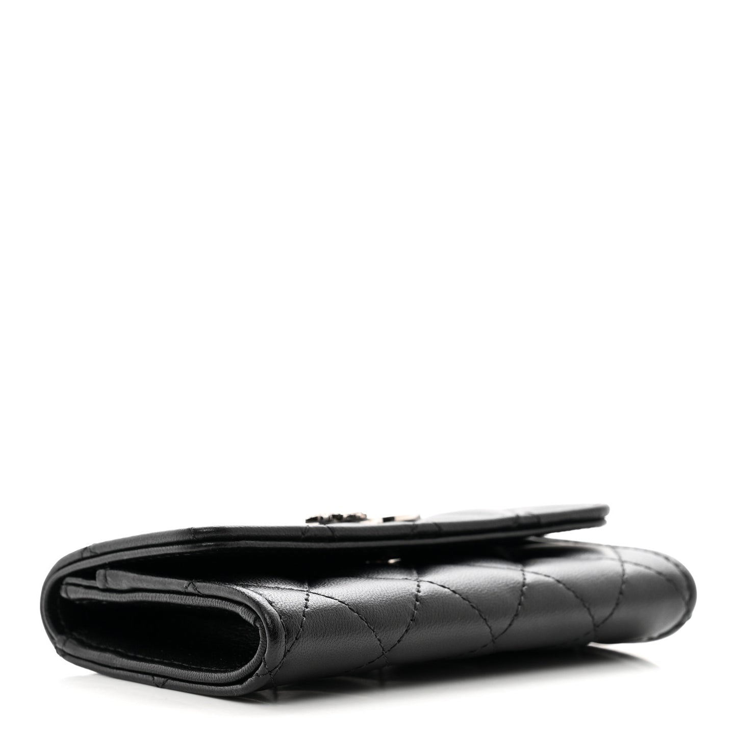 Lambskin Quilted Flap Crystal Star Card Holder Wallet Black