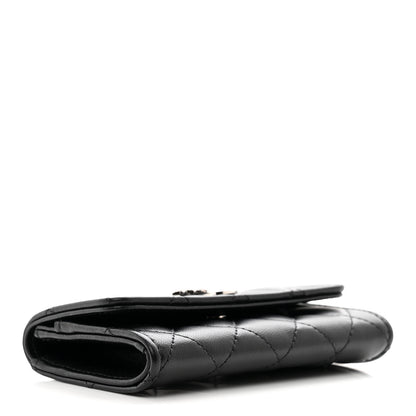 Chanel Lambskin Quilted Flap Crystal Star Card Holder Wallet Black 4 of 9