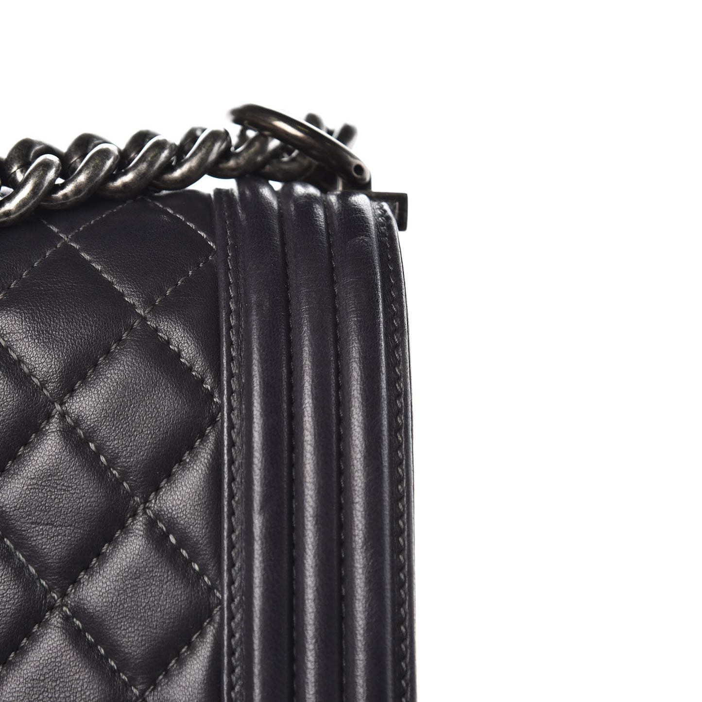 Lambskin Quilted Large Boy Flap Dark Grey