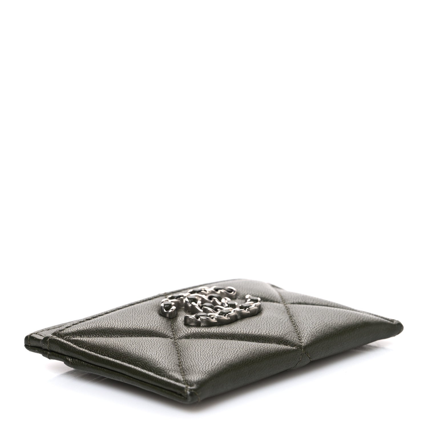 Chanel Lambskin Quilted Chanel 19 Card Holder Khaki 4 of 9