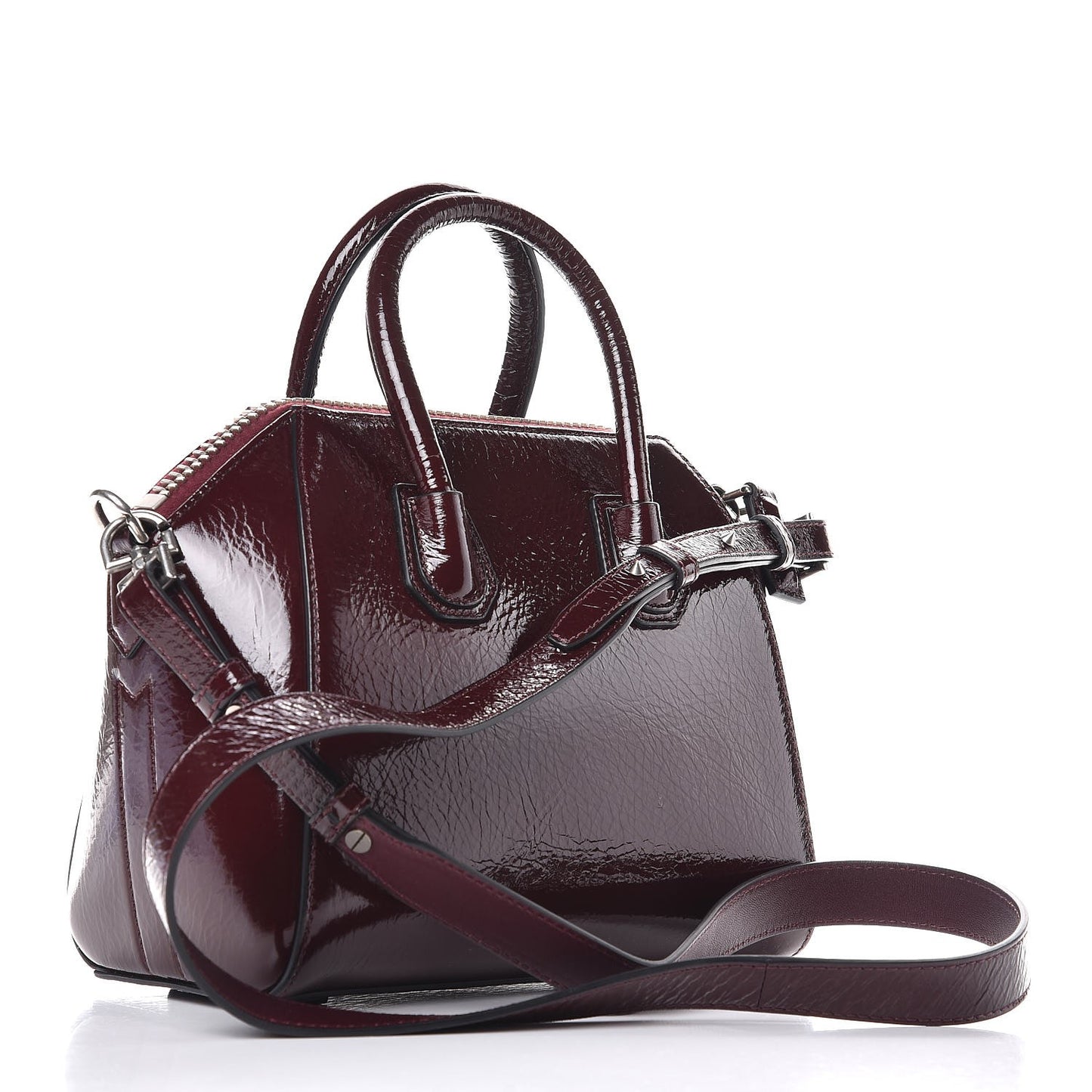 Crinkled Patent Calfskin Mini Antigona Aubergine