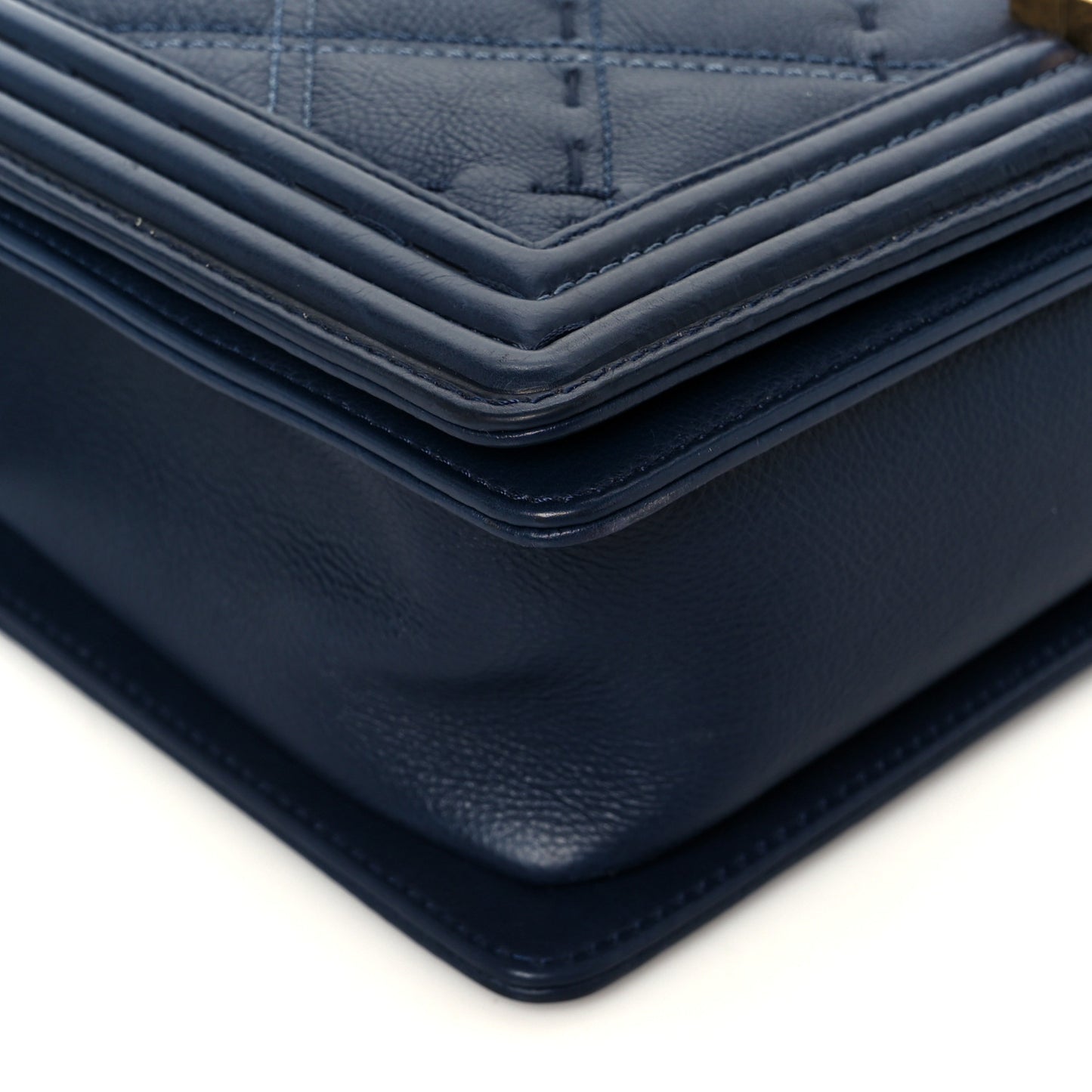 Calfskin Stitched New Medium Boy Flap Black