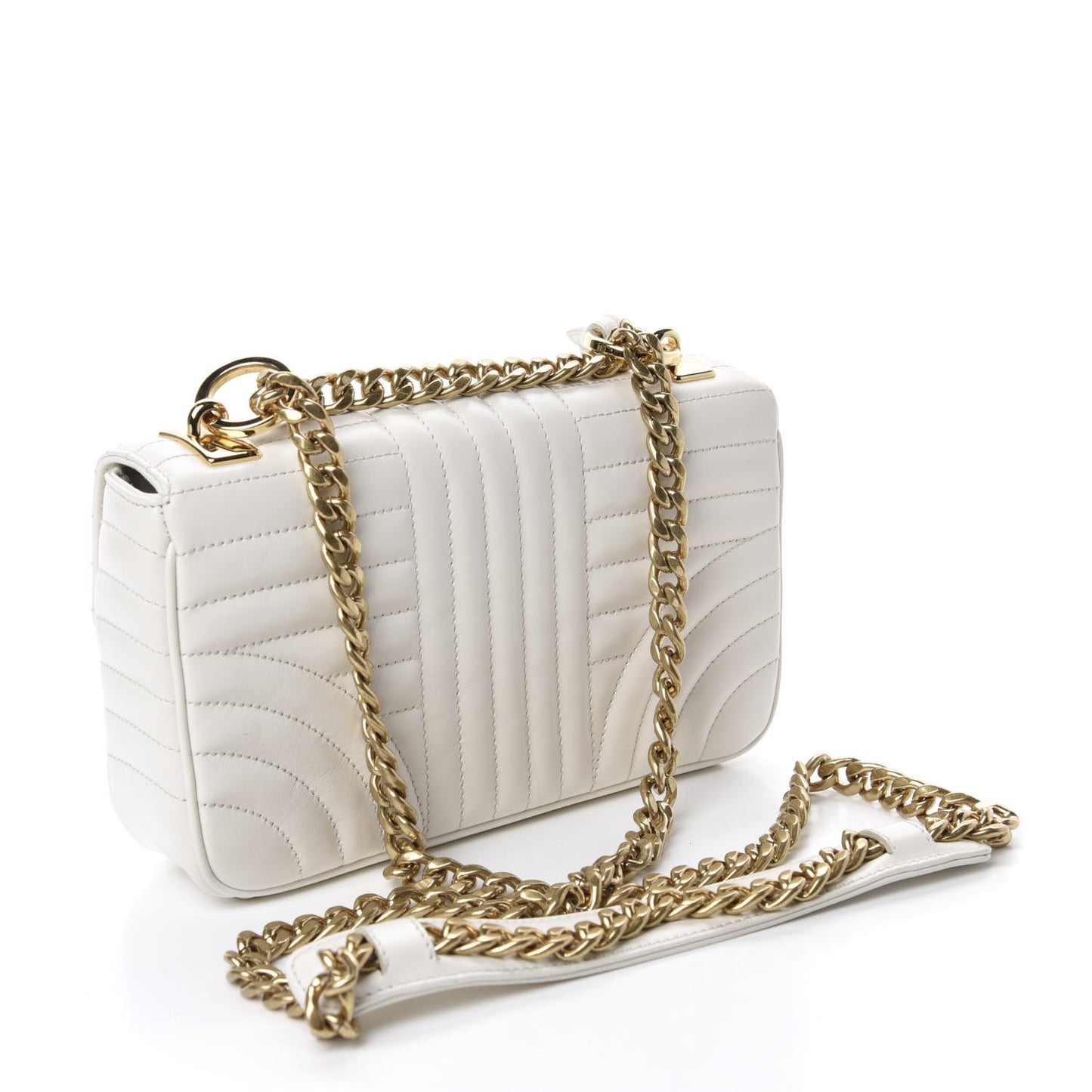 Soft Calfskin Impunture Diagramme Small Chain Flap Shoulder Bag White