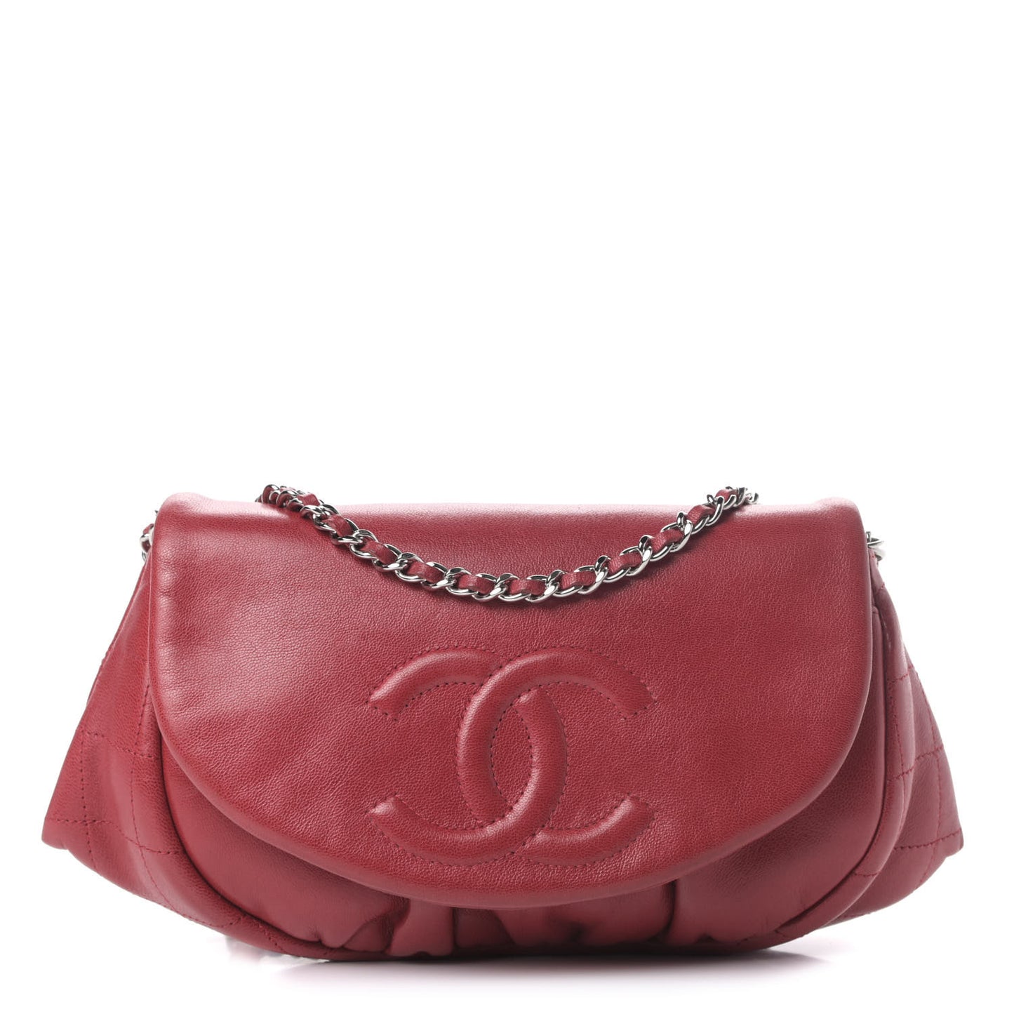 Lambskin Half Moon Wallet On Chain WOC Red