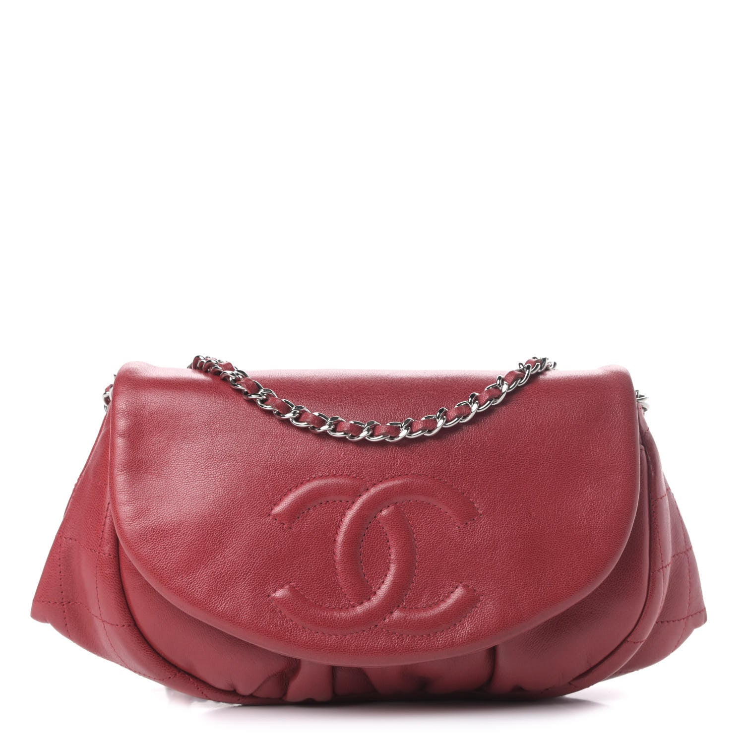 Chanel Lambskin Half Moon Wallet On Chain WOC Red 1 of 5