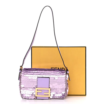 Fendi Satin Sequin Paillettes Shiny Nappa Mini Baguette 1997 Lilla 12 of 12
