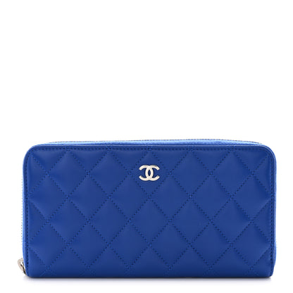 Chanel Lambskin Quilted Large Gusset Zip Around Wallet Blue 1 of 10