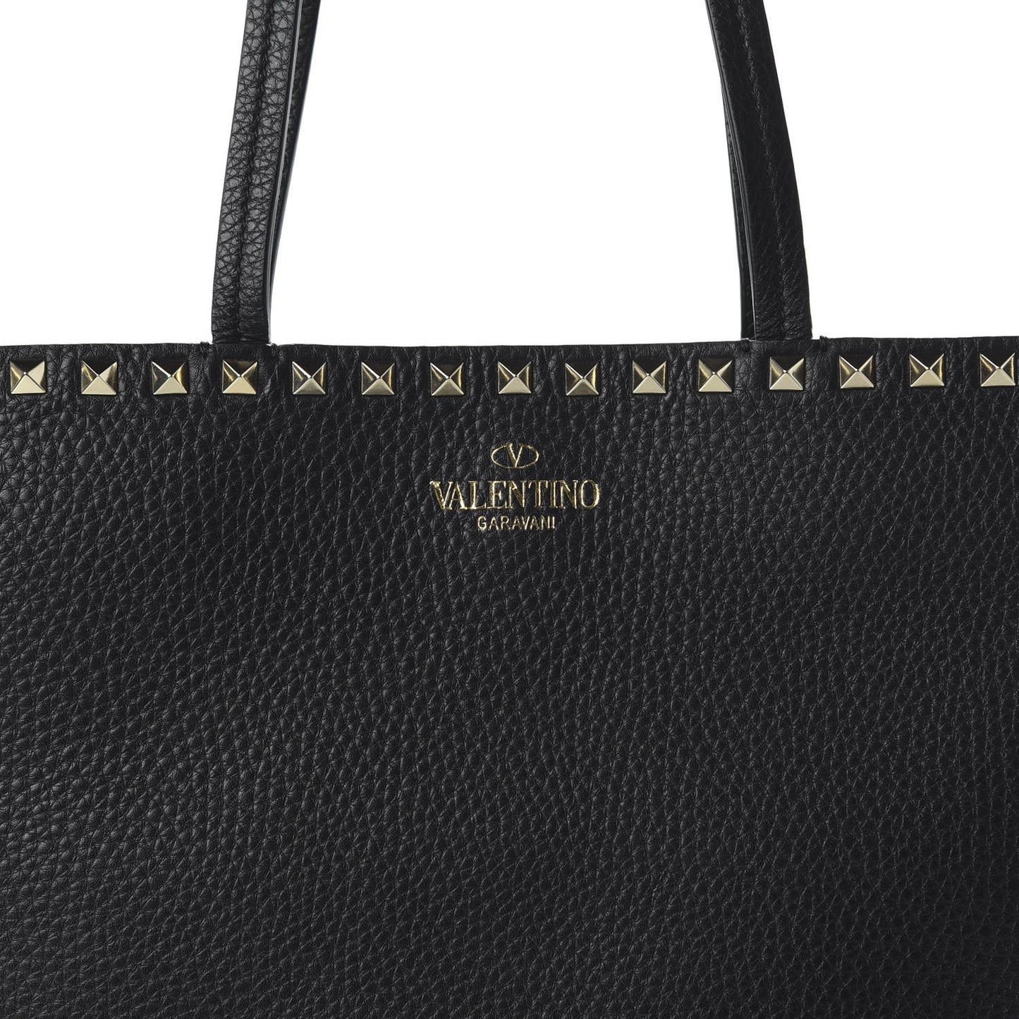 Grained Calfskin Rockstud Shoulder Tote Black