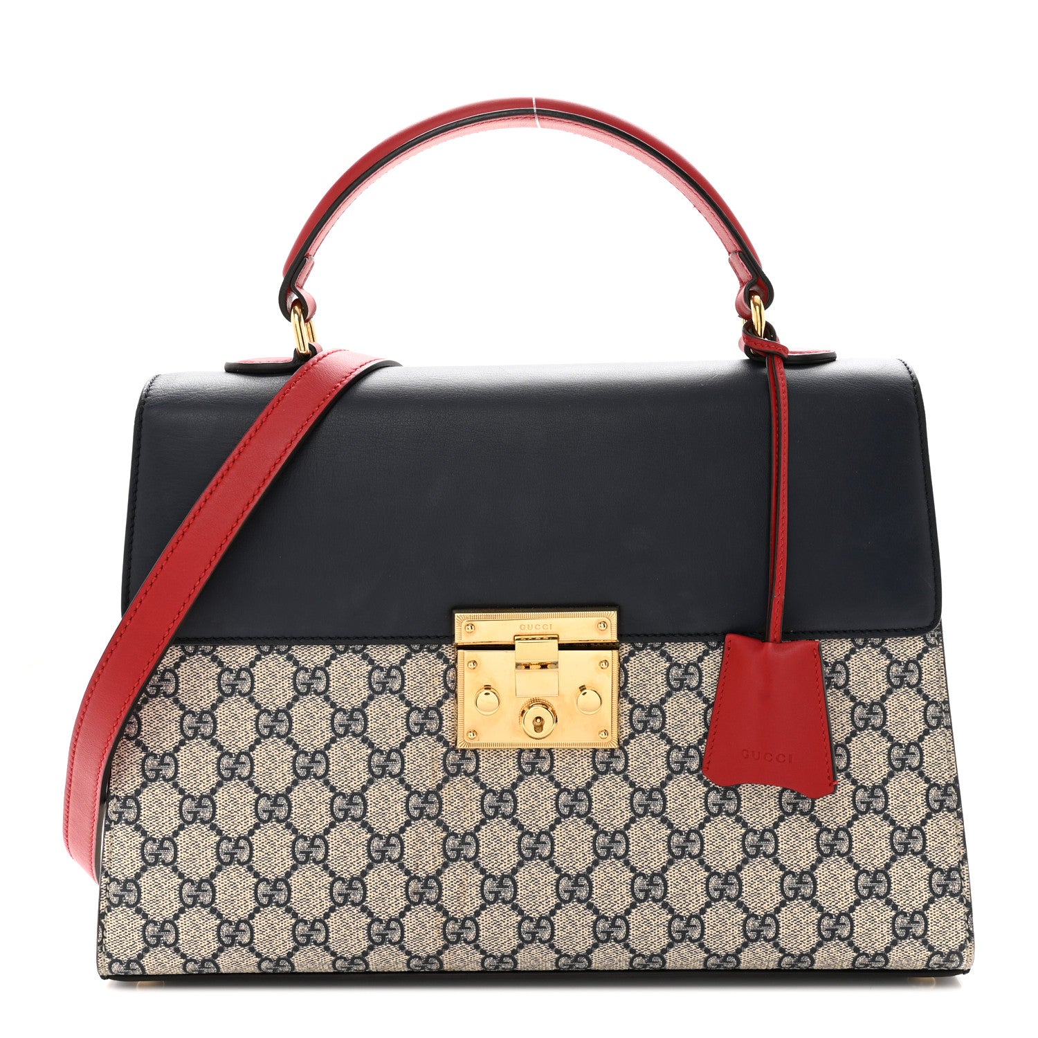 Gucci GG Supreme Monogram Calfskin Medium Padlock Top Handle Bag Beige Blue Mystic White Hibiscus Red 1 of 17