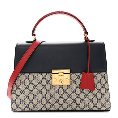 Gucci GG Supreme Monogram Calfskin Medium Padlock Top Handle Bag Beige Blue Mystic White Hibiscus Red 1 of 17