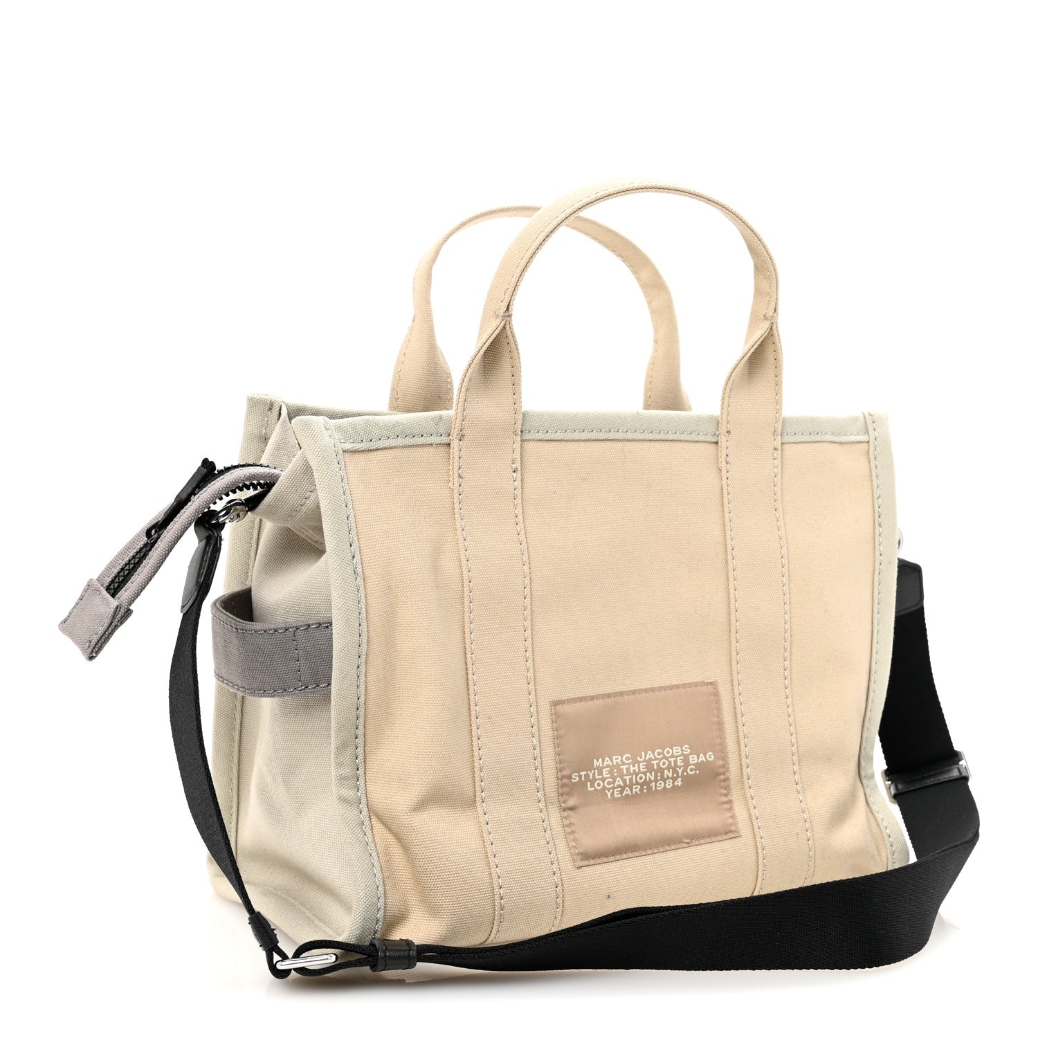 Marc Jacobs Cotton Canvas Colorblock Medium The Traveler Tote Bag Beige Multicolor 3 of 10