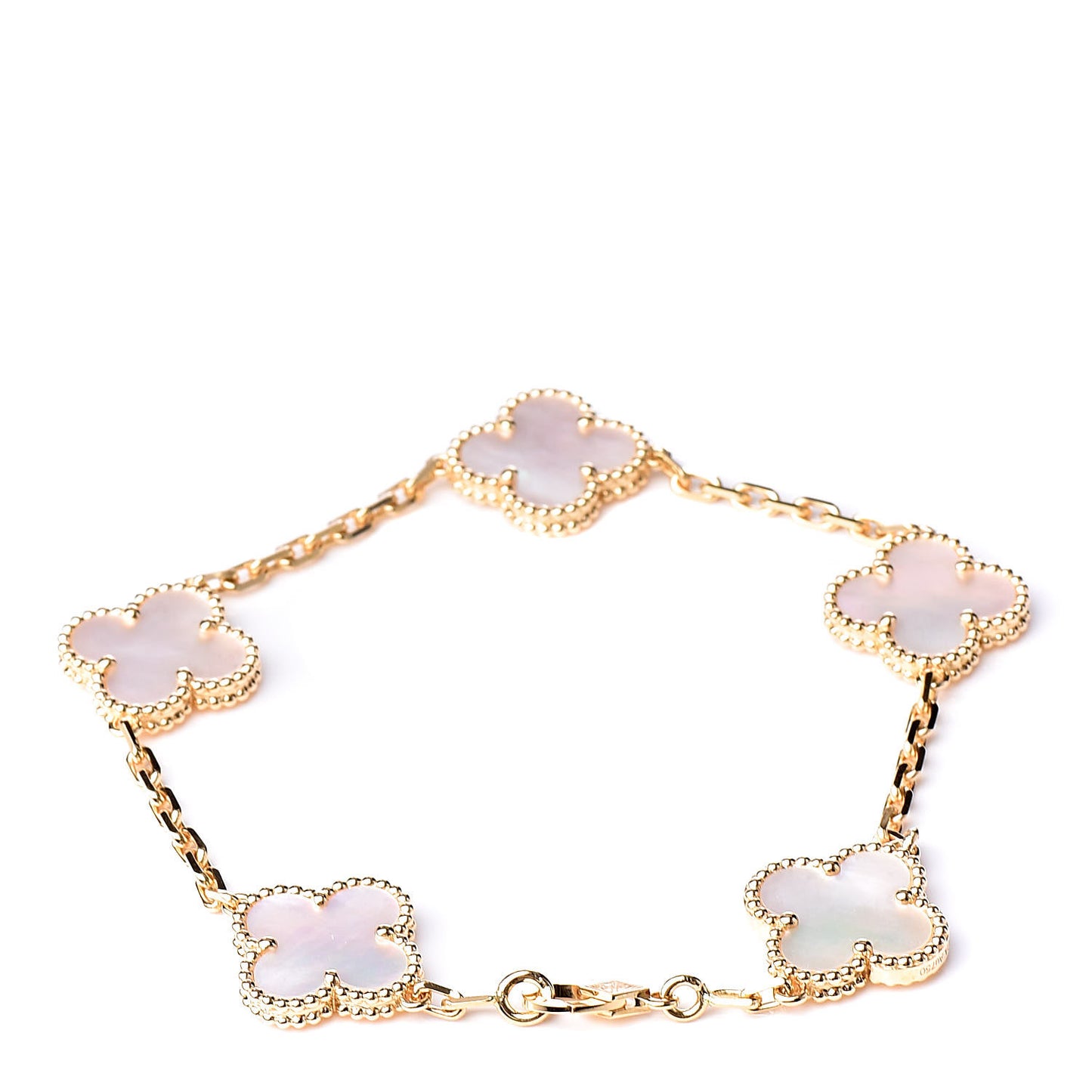18K Yellow Gold Mother of Pearl 5 Motifs Vintage Alhambra Bracelet