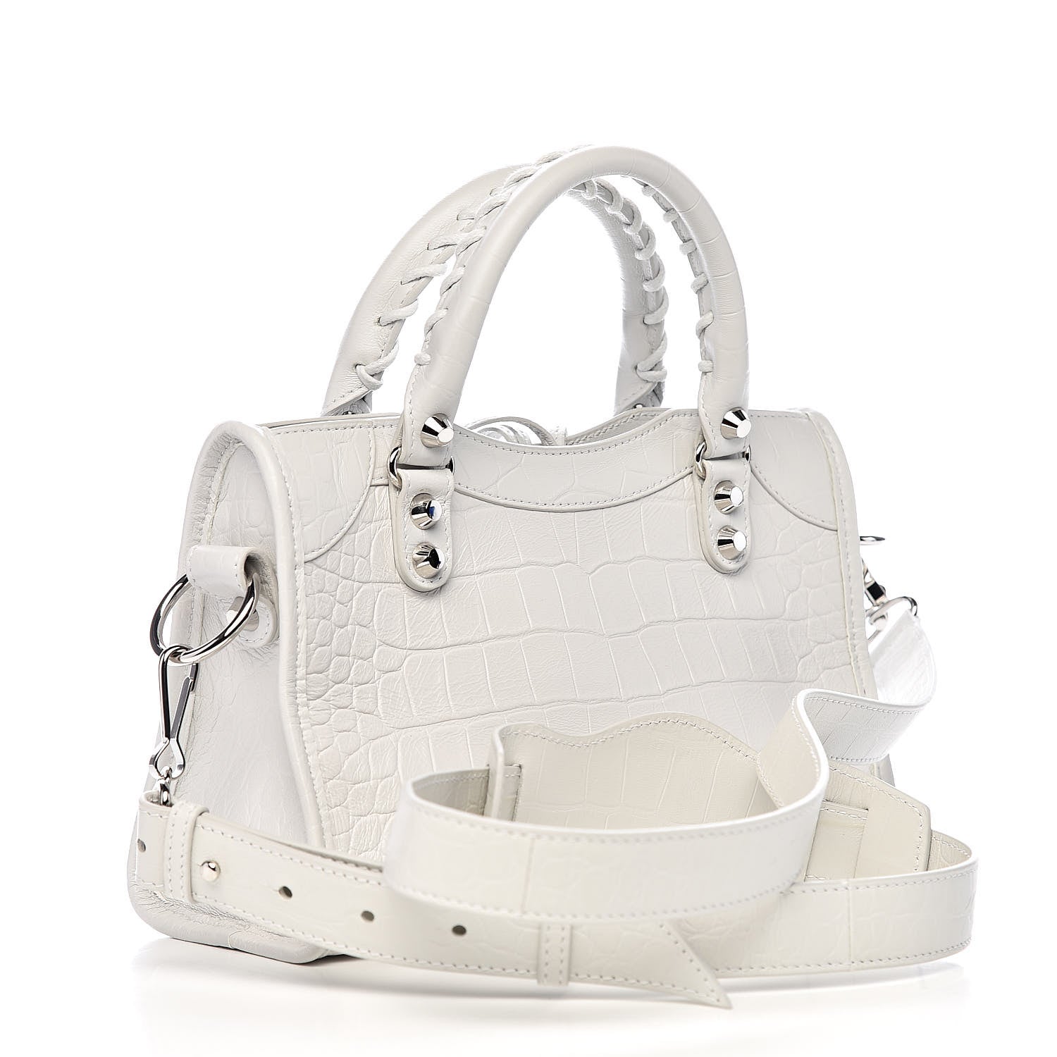 Balenciaga Matte Supple Lambskin Crocodile Embossed Classic Silver Hardware Mini City White 3 of 10
