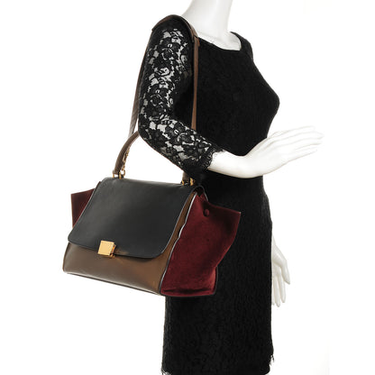 Celine Calfskin and Suede Medium Tri-Color Trapeze Khaki 2 of 8