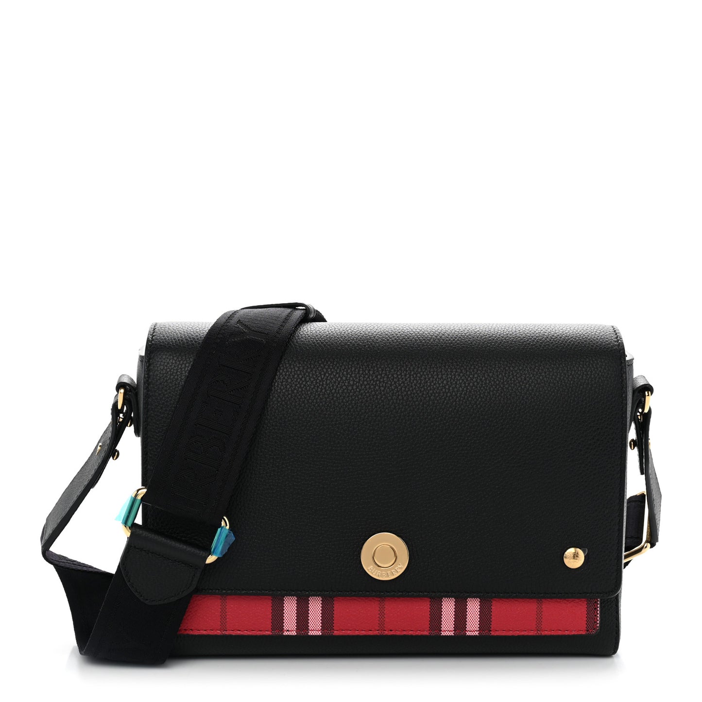 Grainy Calfskin Vintage Check Medium Note Crossbody Bag Black Post Red
