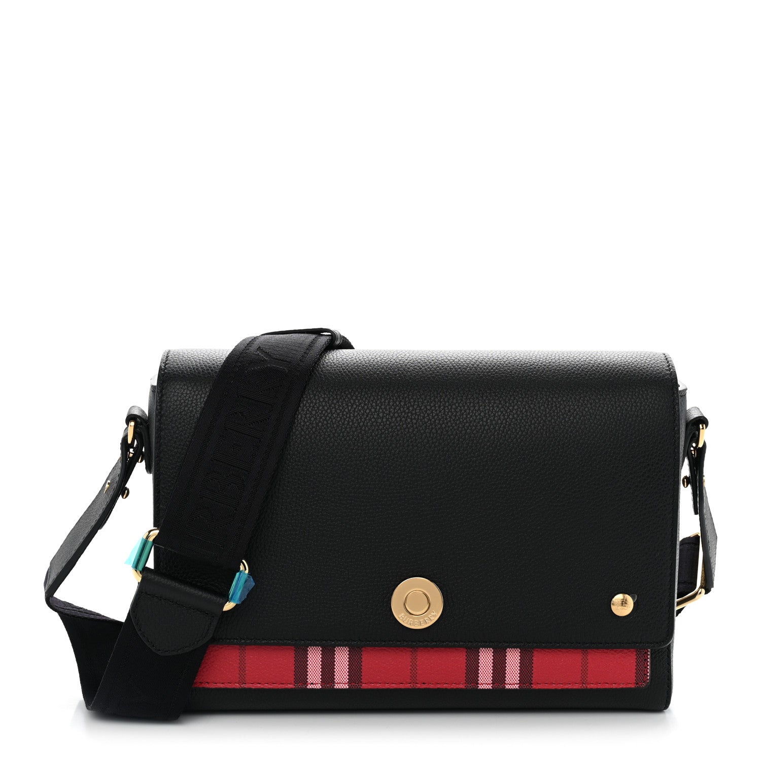 Burberry Grainy Calfskin Vintage Check Medium Note Crossbody Bag Black Post Red 1 of 9