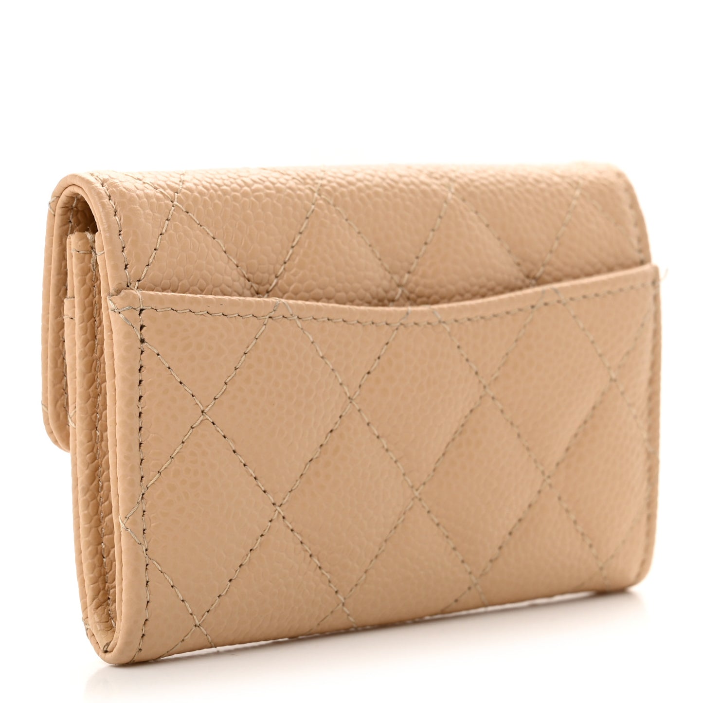 Caviar Quilted Flap Card Holder Wallet Beige