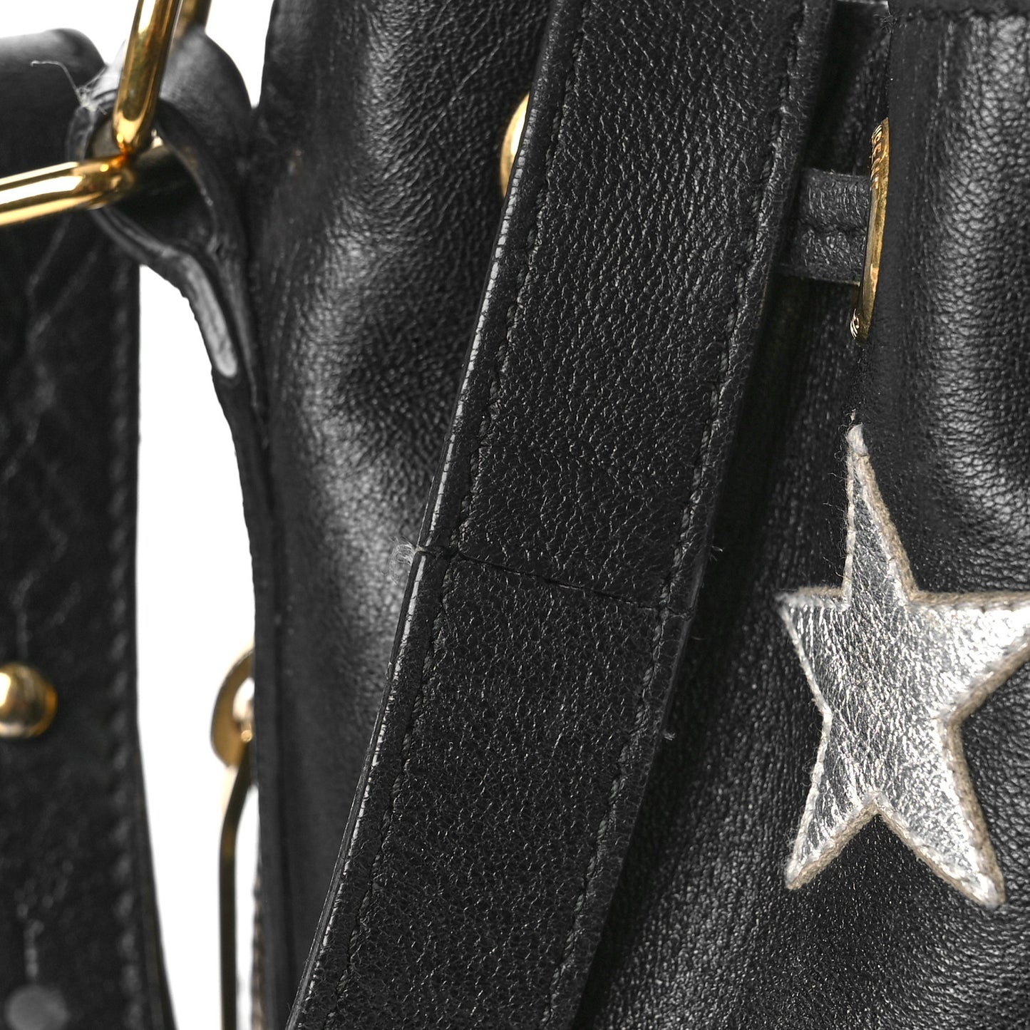 Calfskin Star Small Emmanuelle Bucket Bag Black