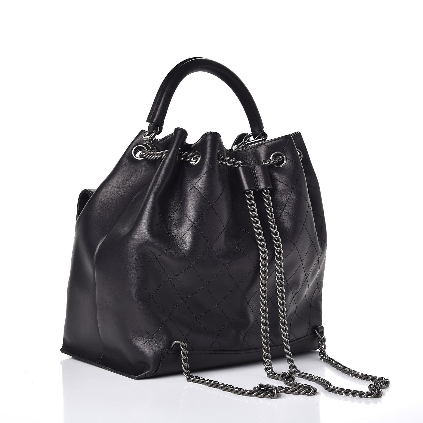 Calfskin Stitched Large Urban Luxury Drawstring Backpack Black