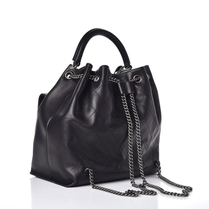 Chanel Calfskin Stitched Large Urban Luxury Drawstring Backpack Black 3 of 8