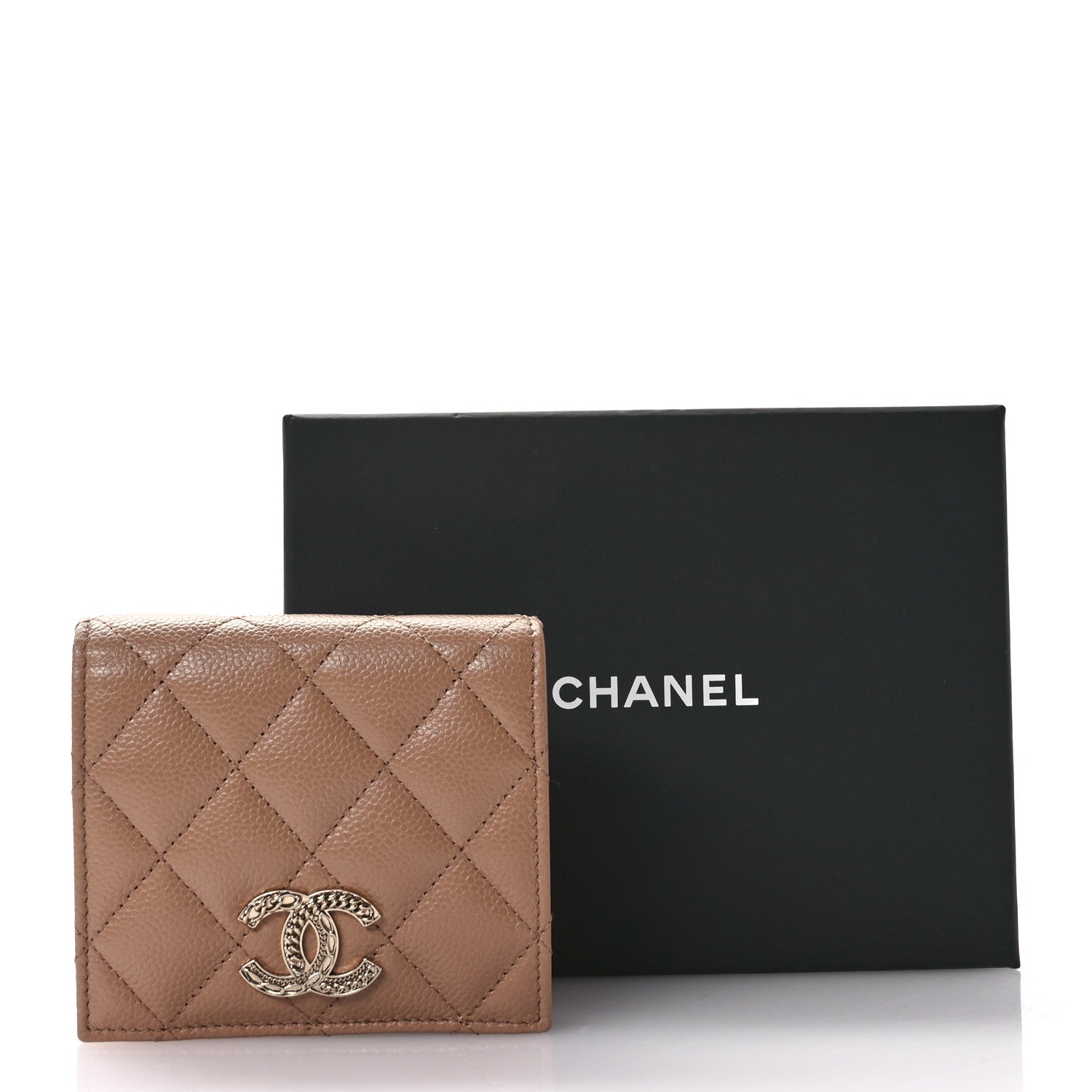 Chanel Caviar Quilted Multi Chain CC Compact Bi-Fold Flap Wallet Beige 9 of 9