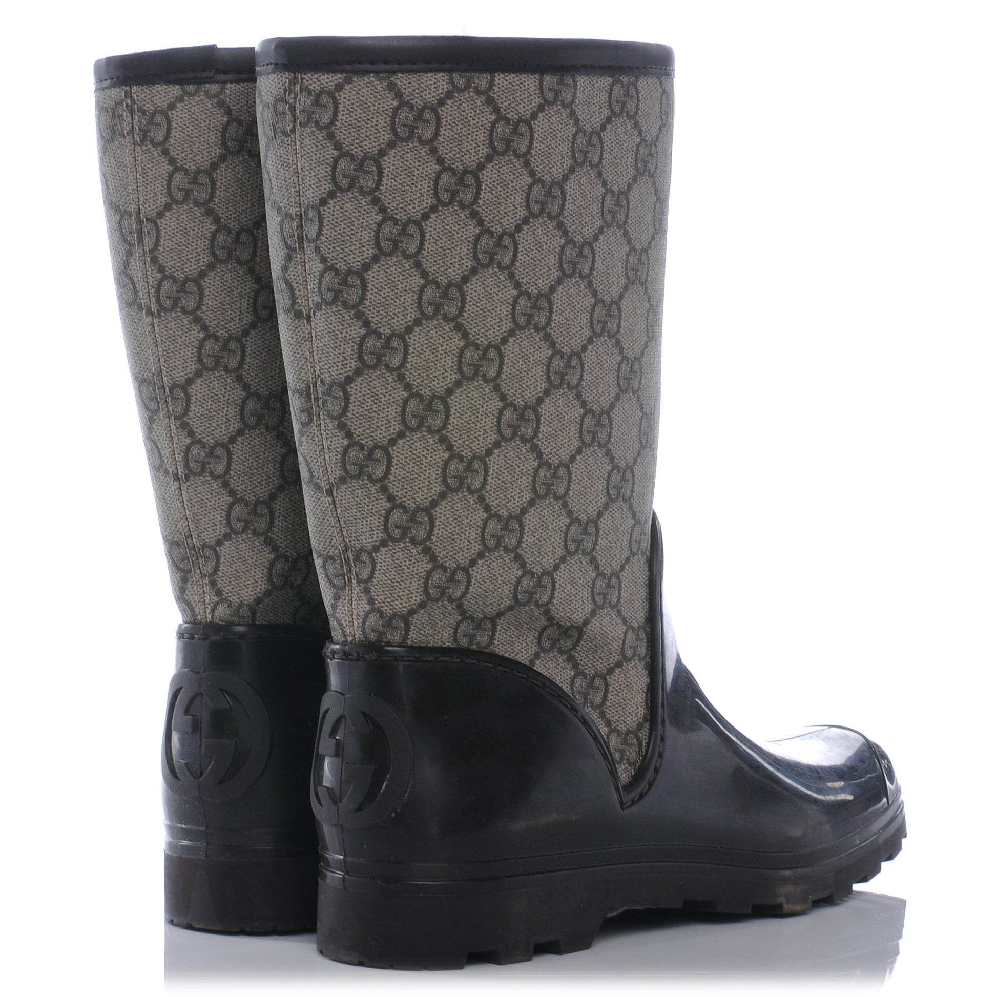 Gucci GG Plus Monogram Prato Flat Rubber Boots 37 Ebony 4 of 7