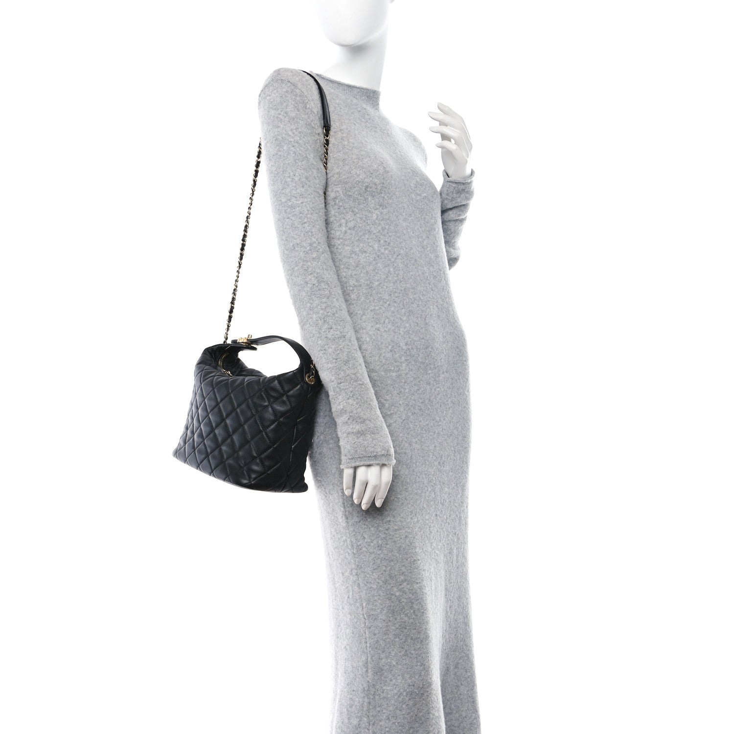 Chanel Lambskin Quilted Large Perfect Meeting Hobo Black 2 of 10