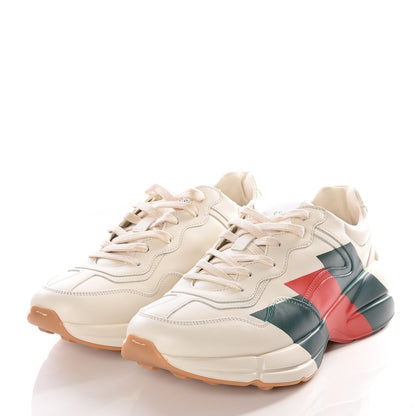 Gucci Calfskin Web Printed Mens Rhyton Sneakers 8 Mystic White 2 of 14