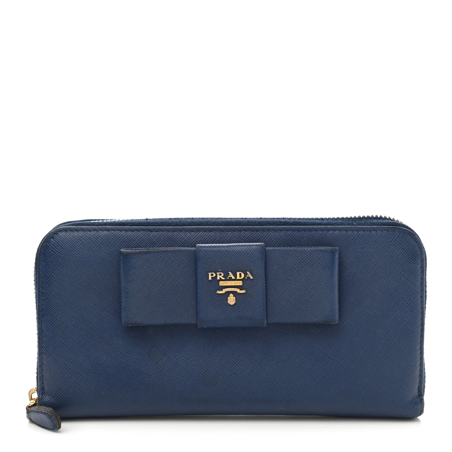 Saffiano Fiocco Bow Zip Around Wallet Bluette