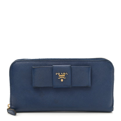 Prada Saffiano Fiocco Bow Zip Around Wallet Bluette 1 of 13