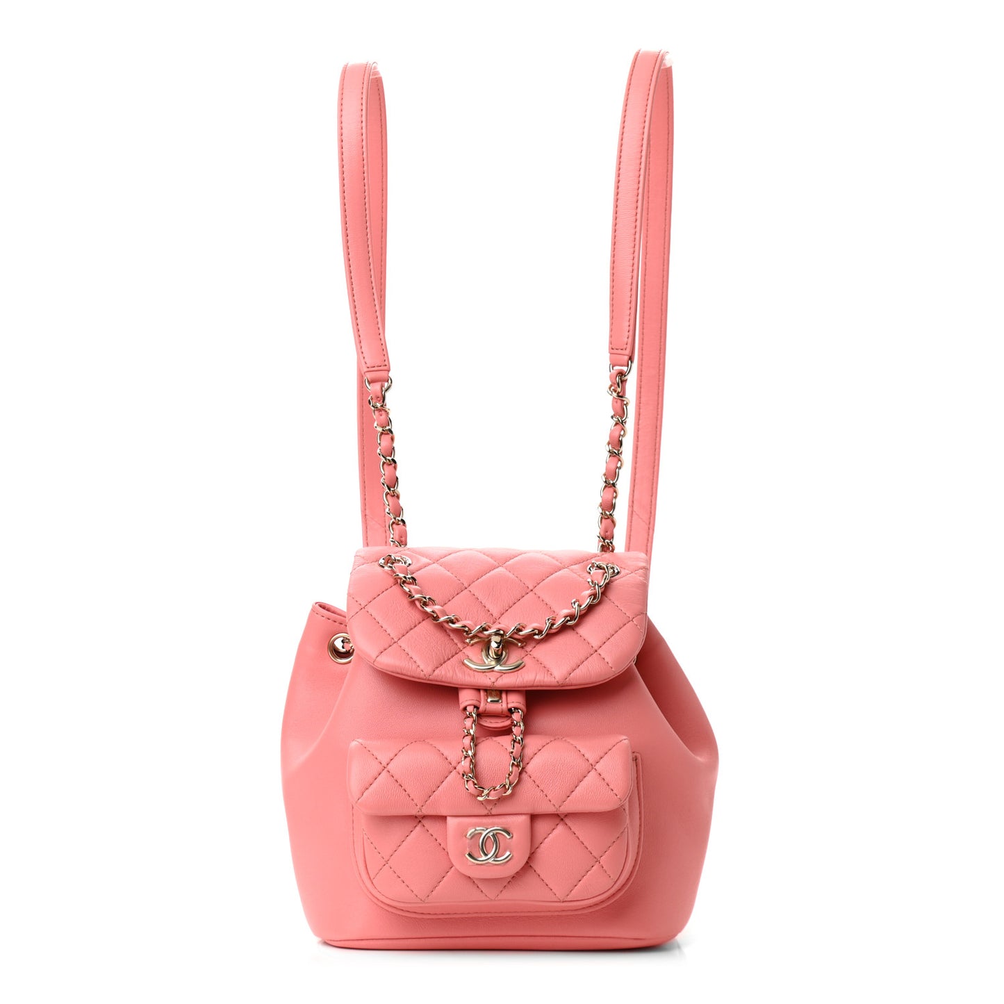 Lambskin Quilted Small Duma Drawstring Backpack Pink