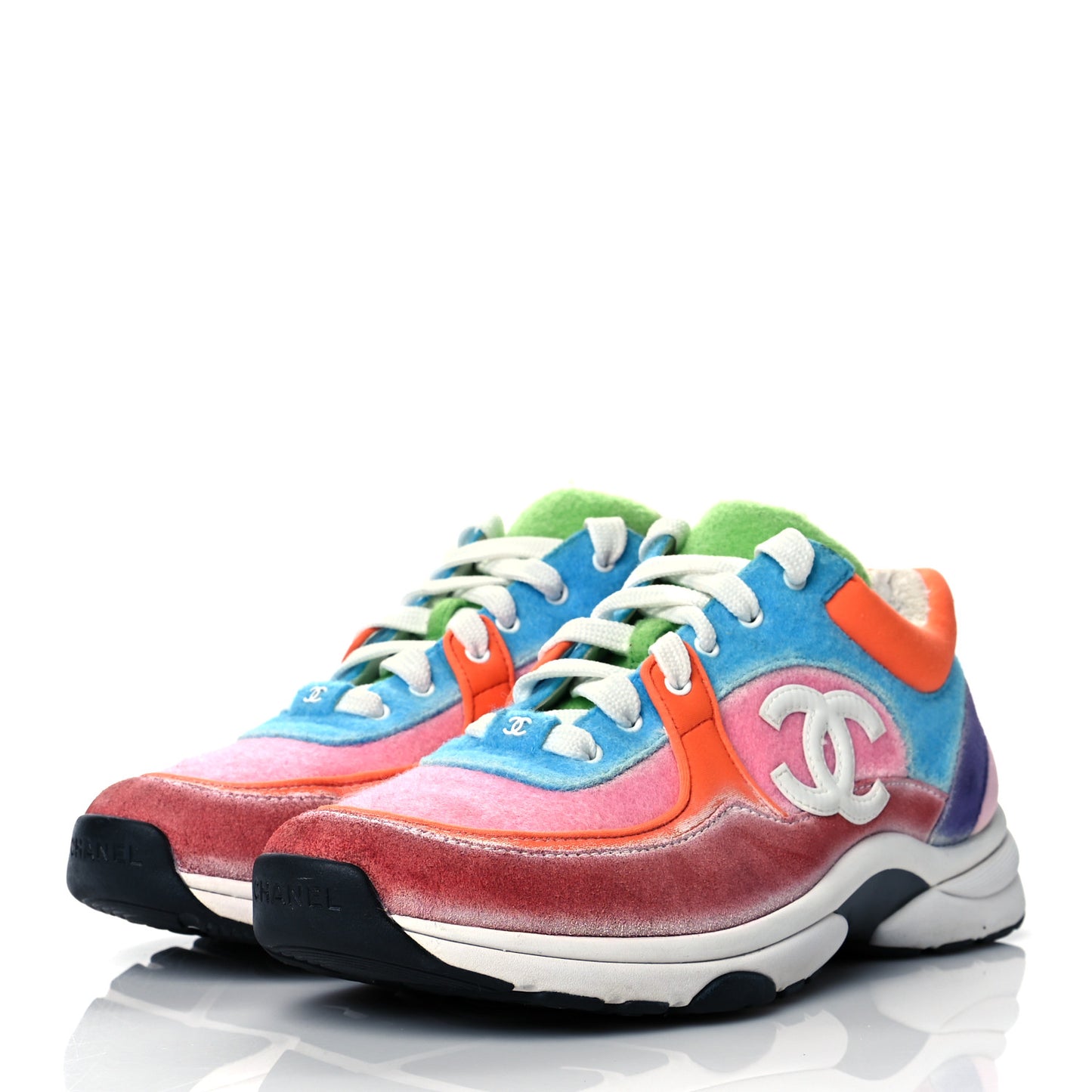 Fabric Suede Calfskin CC Sneakers 39.5 Coral Light 39.5 White Multicolor