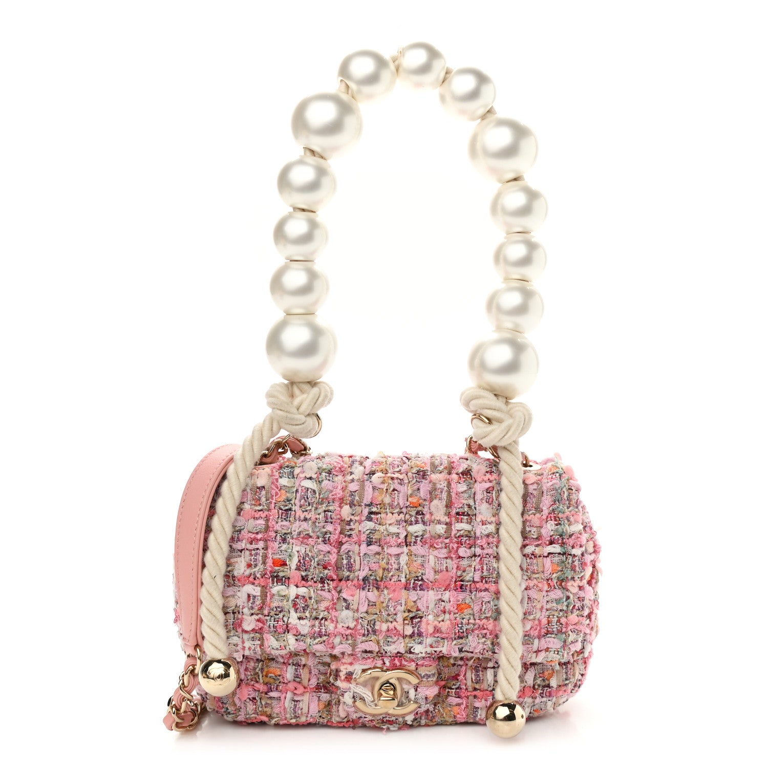 Chanel Tweed Mini Pearl Handle Flap Pink Beige Orange Ecru 1 of 10