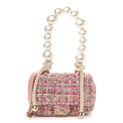 Chanel Tweed Mini Pearl Handle Flap Pink Beige Orange Ecru 1 of 10
