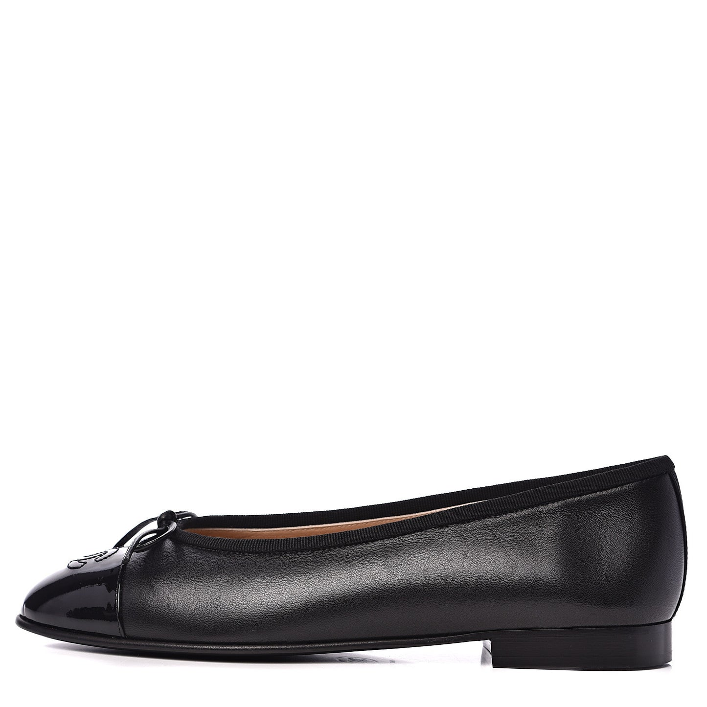 Lambskin Patent Cap Toe Ballerina Flats 37 Black