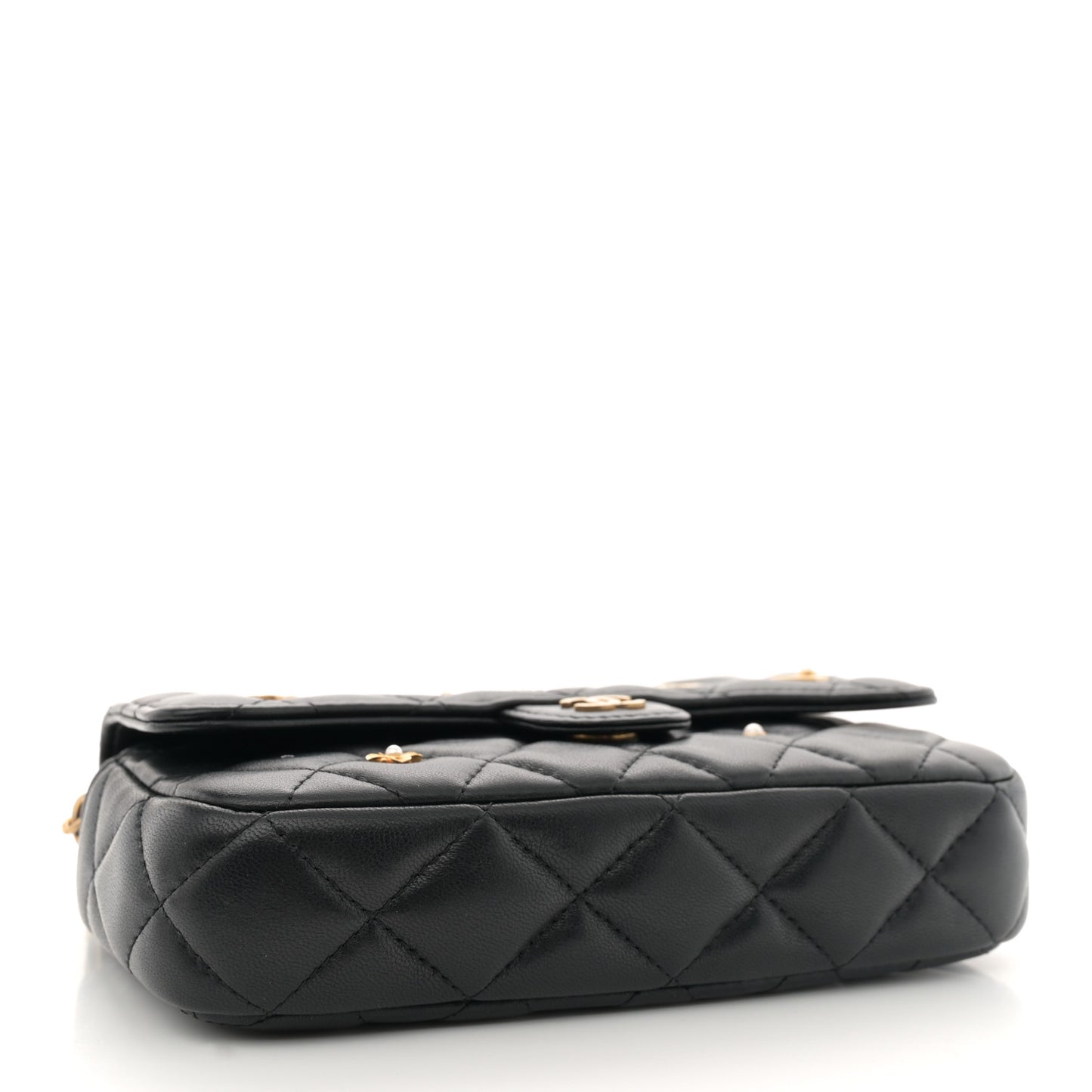 Lambskin Quilted Charm Flap Phone Holder With Chain Black
