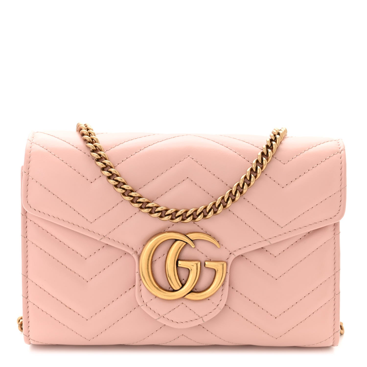 Gucci Calfskin Matelasse GG Marmont Chain Wallet Perfect Pink 1 of 13