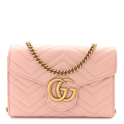 Gucci Calfskin Matelasse GG Marmont Chain Wallet Perfect Pink 1 of 13