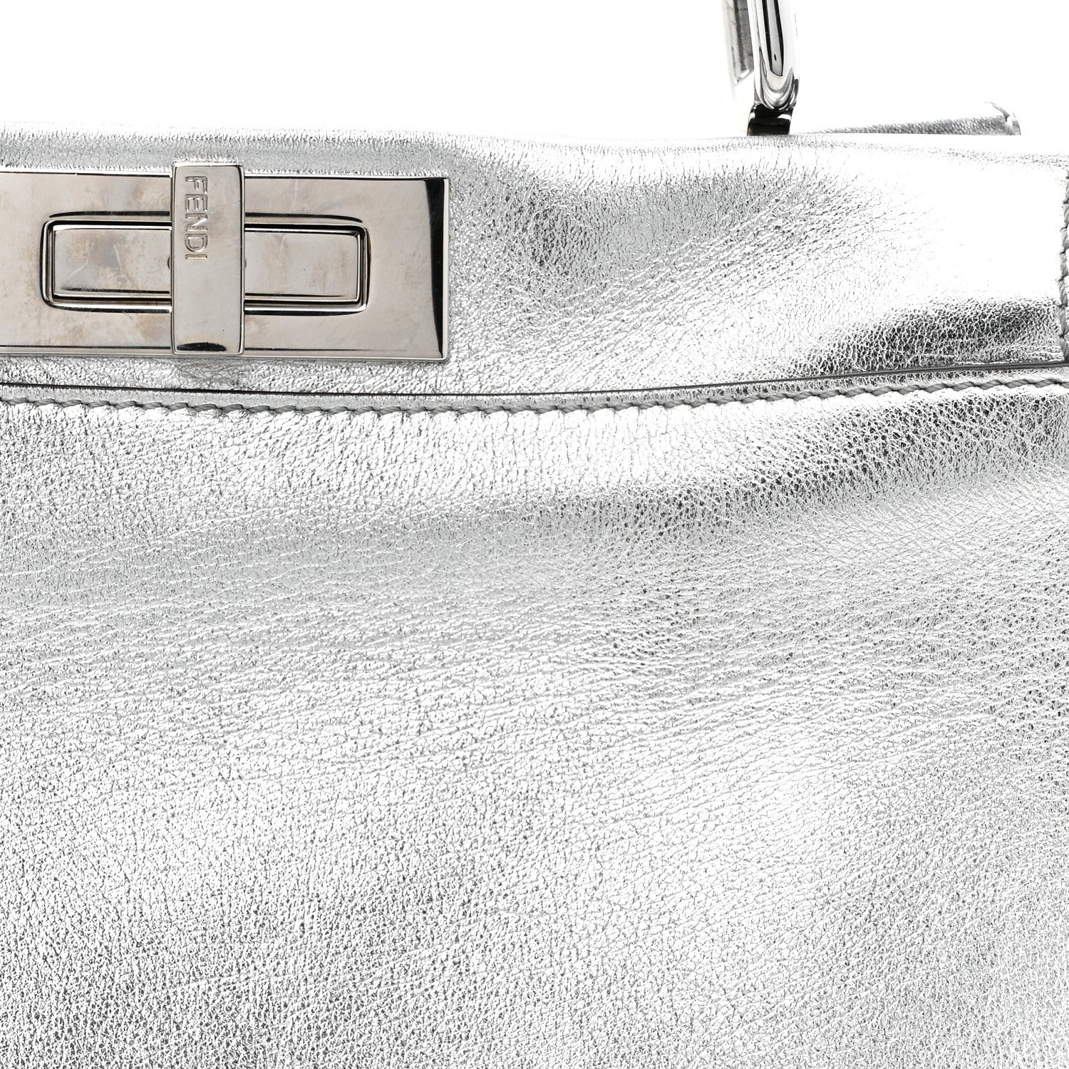 Fendi Vitello Catalan Mirror Medium Peekaboo Iconic Satchel Argento 9 of 17
