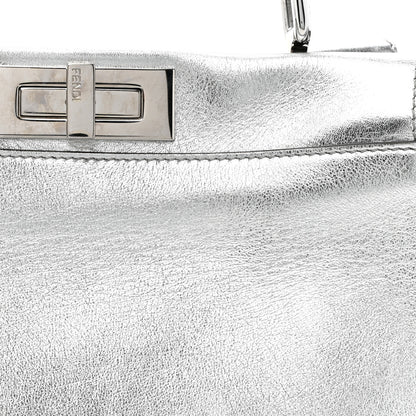 Fendi Vitello Catalan Mirror Medium Peekaboo Iconic Satchel Argento 9 of 17