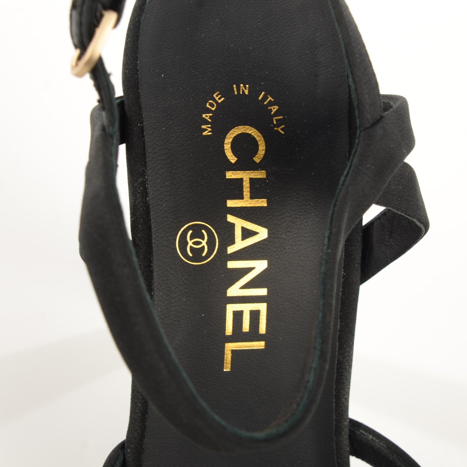 Chanel Satin Pearl Crystal Sandals 38.5 Black 7 of 7