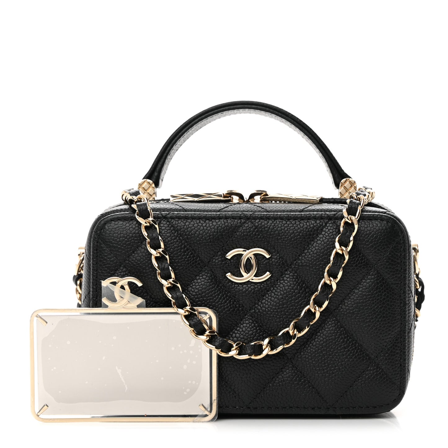 Caviar Quilted Small Top Handle Vanity Case Black
