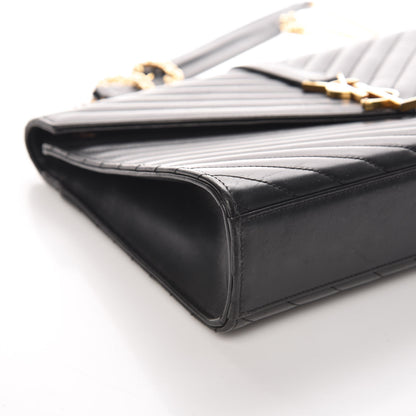Saint Laurent Smooth Calfskin Matelasse Chevron Large Monogram Satchel Black 10 of 14