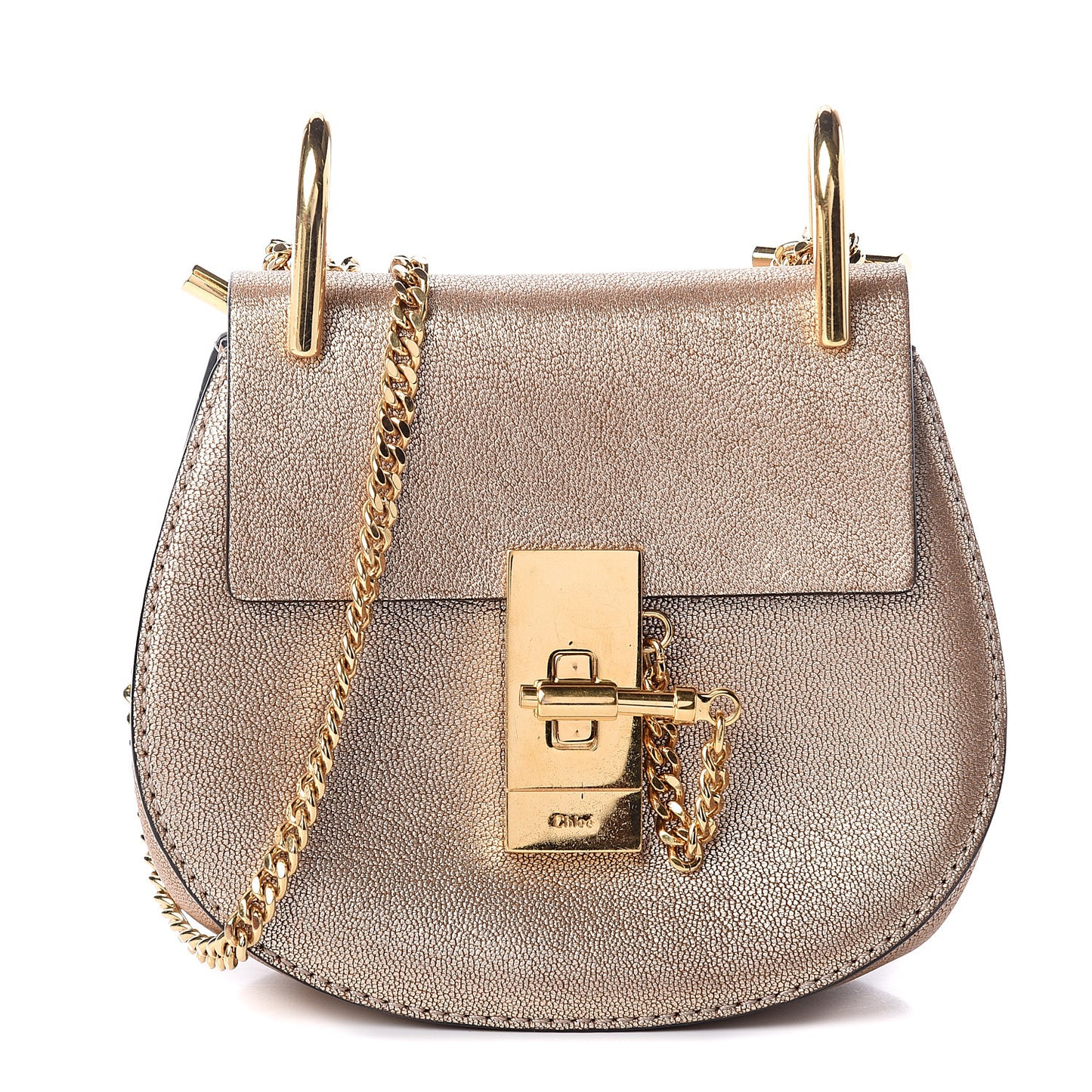 Metallic Goatskin Nano Drew Shoulder Bag Abstract Gold