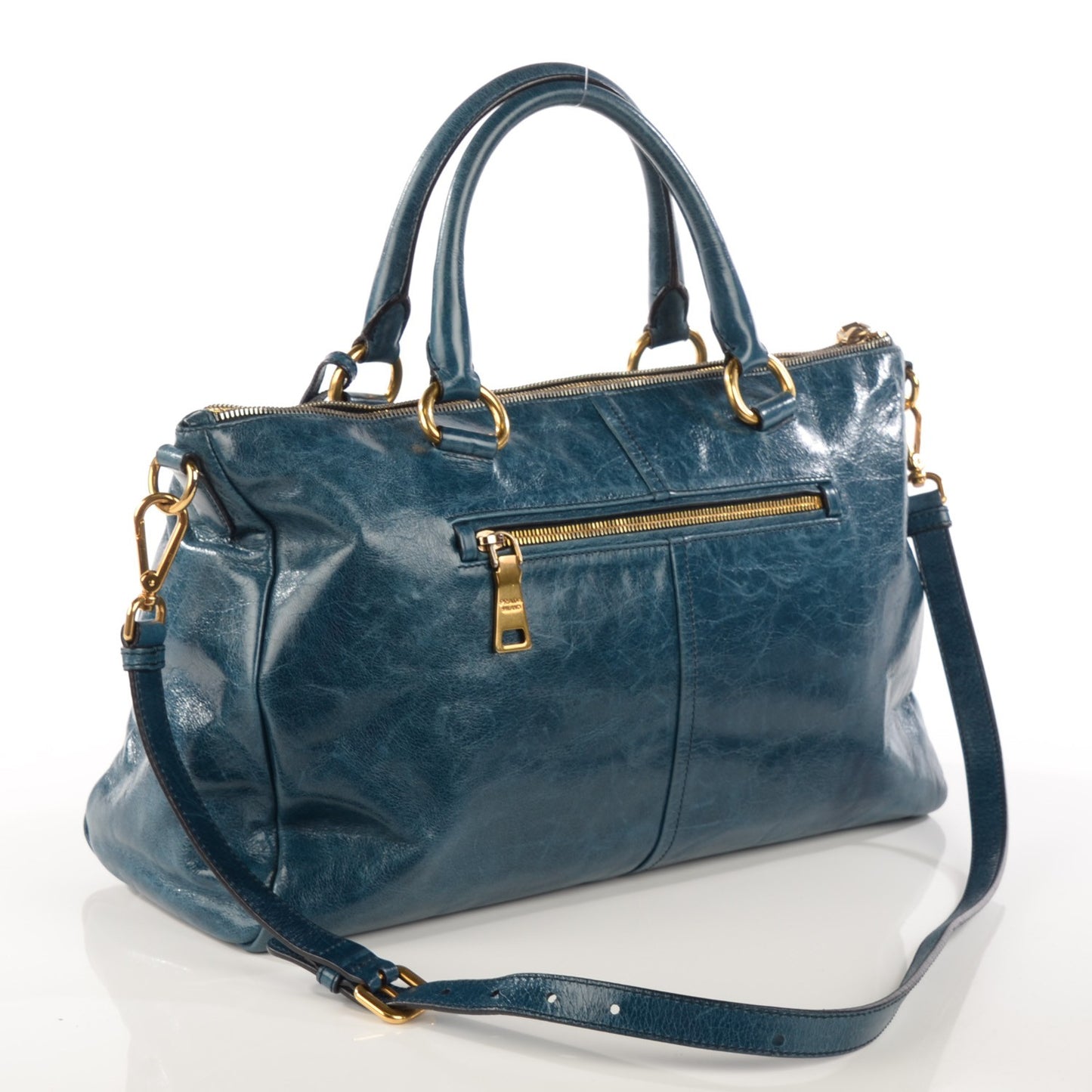 Vitello Shine Shopping Satchel Denim