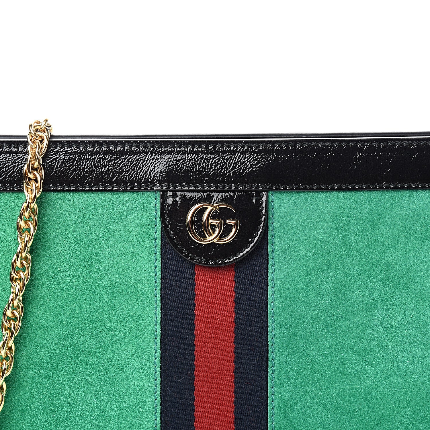 Gucci Suede Patent Web Medium Ophidia Chain Shoulder Bag New Shamarock Black 9 of 9