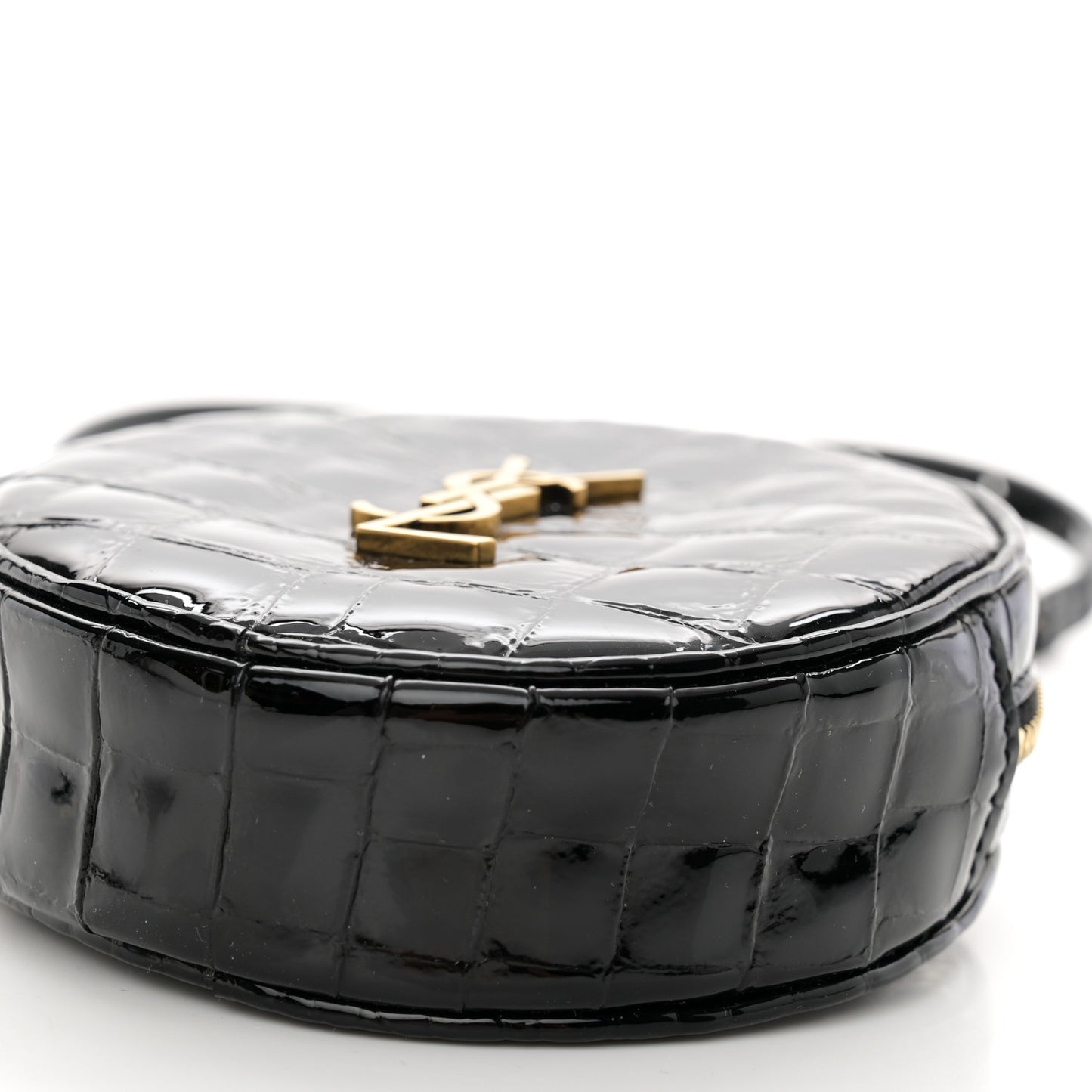Patent Crocodile Embossed Round Belt Bag Black