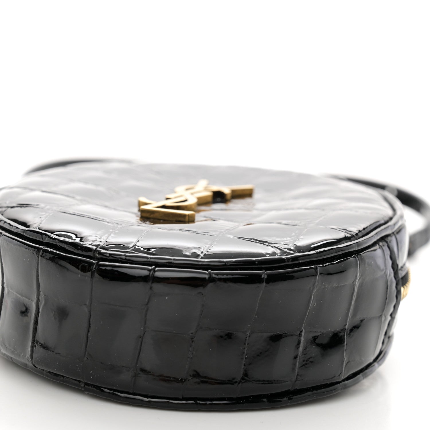 Saint Laurent Patent Crocodile Embossed Round Belt Bag Black 10 of 10